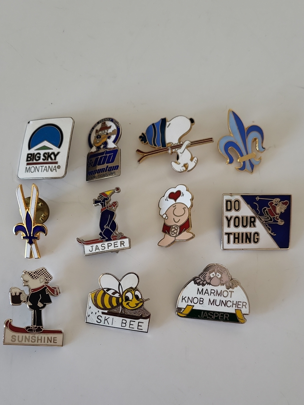 Vintage Ski Resort Enamel Pin Lot (11) - Jasper, Big Sky, Sunshine, Snoopy